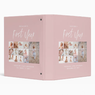 Babies first year photo collage script pink binder