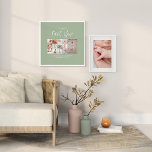 Babies first year photo collage script sage green<br><div class="desc">Babies first year photo collage script sage green modern contemporary first birthday or Christmas budget home decor gift.</div>