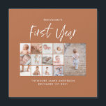 Babies first year photo collage script terracotta<br><div class="desc">Babies first year photo collage script terracotta modern contemporary first birthday or Christmas home decor gift.</div>