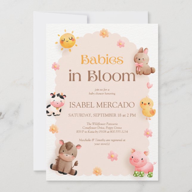 Babies in Bloom Farm Animals Baby Shower  Invitation (Front)