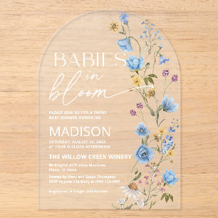 Babies in Bloom Twins Baby Shower Acrylic Invitations