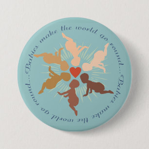 Babies Mandala on Robin's Egg Blue 3 Inch Round Button