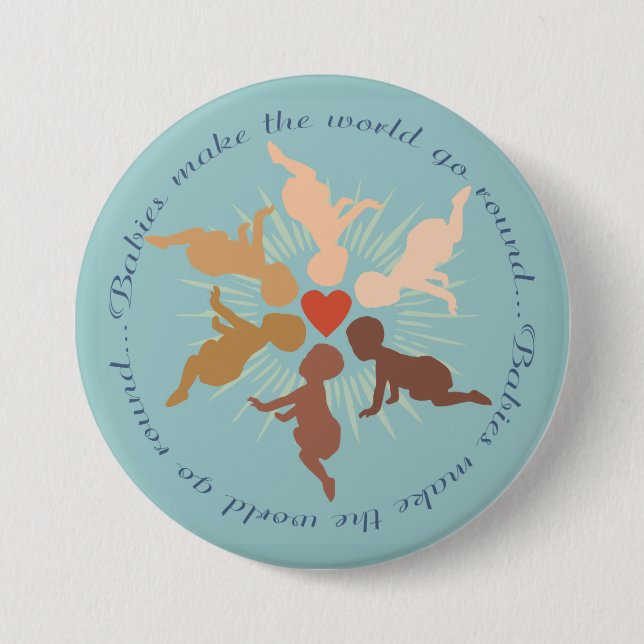 Babies Mandala on Robin's Egg Blue 3 Inch Round Button (Front)