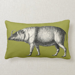 Babirusa Wild Pig Boar Hog Warthog Vintage Lumbar Pillow