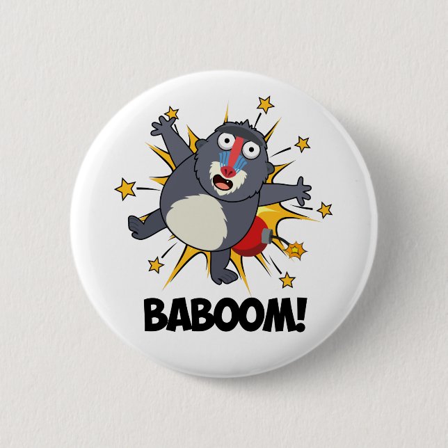 Baboom Funny Exploding Baboon Pun  2 Inch Round Button (Front)