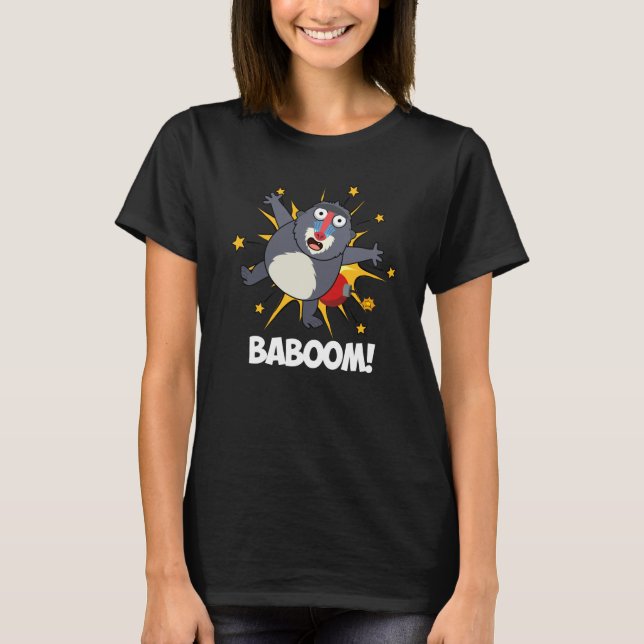 Baboom Funny Exploding Baboon Pun Dark BG T-Shirt (Front)