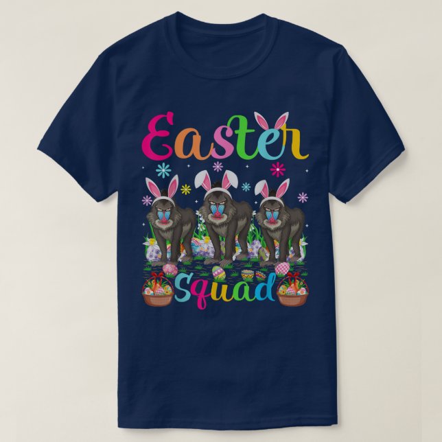 Baboon Bunny Ear Funny Easter Squad Baboon Happy E T-Shirt (Design Front)