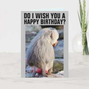 BABOON BUTT FUNNY CARTES D'ANNIVERSAIRE, ROUGE & S