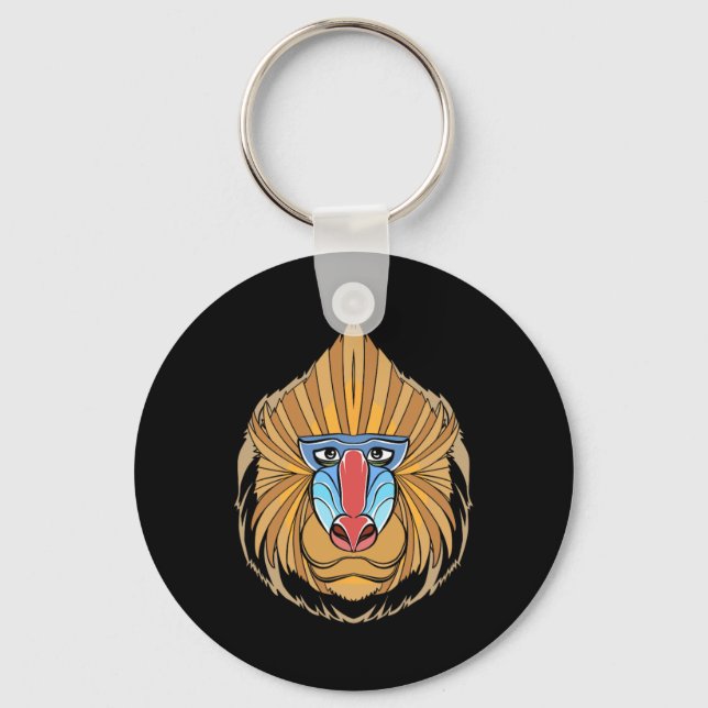 Baboon Face Halloween Scary Baboon Monkey  Keychain (Front)