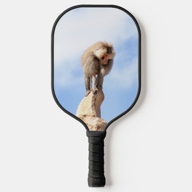 Baboon monkey on top of a mountain pickleball paddle (Front)