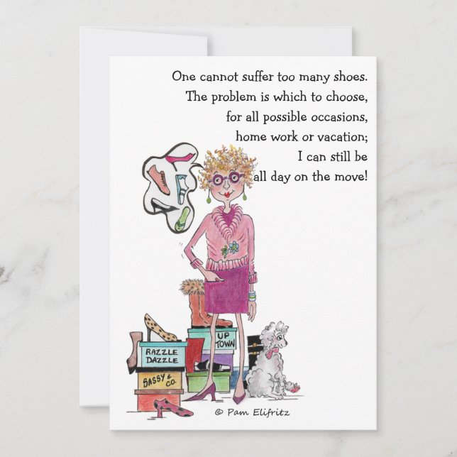 Babs has Shoes, Dreams of more,   Colour sketch  Holiday Card (Front)