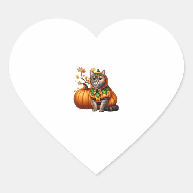 Babushka Halloween Cat Pumpkin  Heart Sticker (Front)