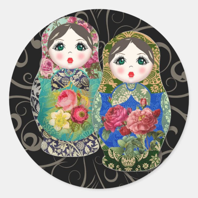 Babushka Russian Doll Colourful Bold Rose Flower 3 Classic Round Sticker (Front)