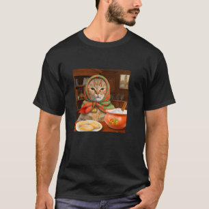 Babushka Tabby Cat Polish Cat Design T-Shirt