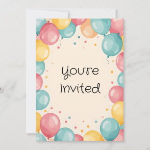 Baby 1st Birthday Balloon Design Invitation
