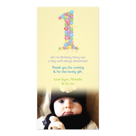 Baby 1st Birthday Balloons Thank You Photo Card