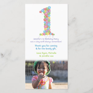 Baby 1st Birthday Balloons Thank You Photo Card