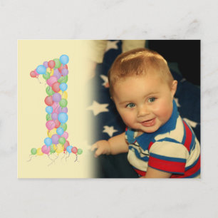 Baby 1st Birthday Balloons Thanks Photo Postcard