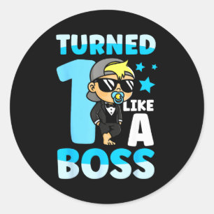 Baby 1st Birthday Boy Girl 1 Year Like A Boss Kids Classic Round Sticker