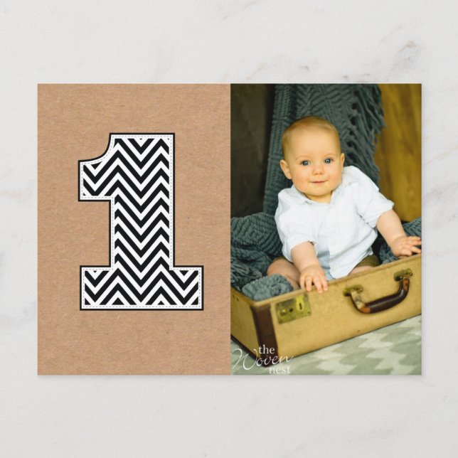 Baby 1st Birthday Chevron Thanks Photo Postcard (Front)