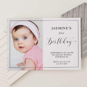 Baby 1st Birthday Elegant Script Swashes Photo  Invitation