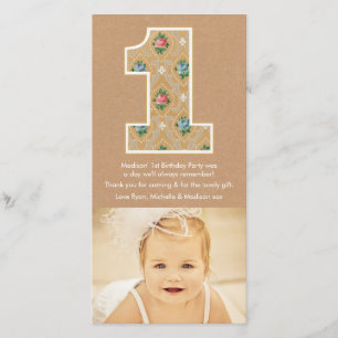 Baby 1st Birthday Number 1 Thank You Photo Card