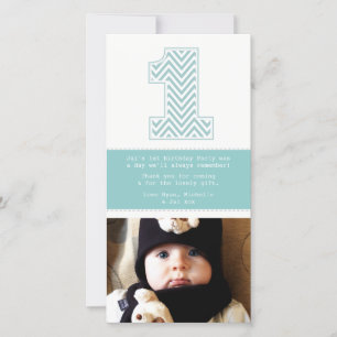 Baby 1st Birthday Number 1 Thank You Photo Card