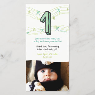 Baby 1st Birthday Number 1 Thank You Photo Card