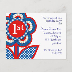 Baby 1st Birthday Postcard Invitation in July