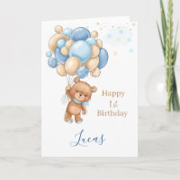 Baby 1st Birthday Teddy Bear Blue Balloons