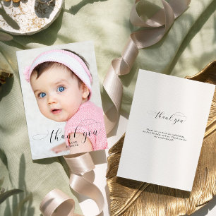 Baby 1st Birthday Thank you Elegant Script Swashes Card