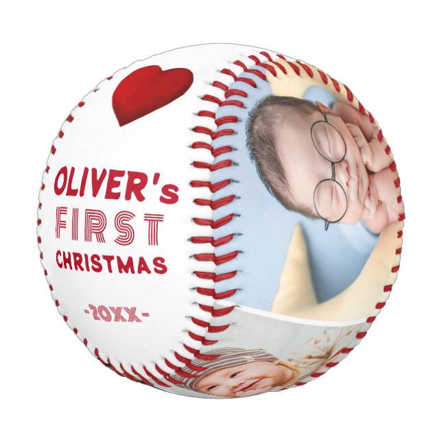 Baby 1st Christmas 4 Photo Keepsake Baseball (Angled)