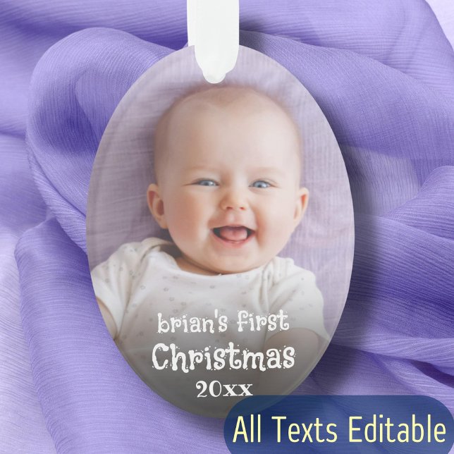 Baby 1st Christmas Create Your Own Photo Name Text Ornament (Creator Uploaded)
