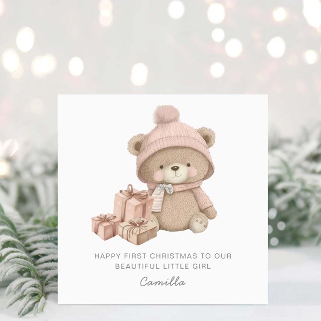 Baby 1st Christmas Cute Teddy Bear  Holiday Card (Creator Uploaded)
