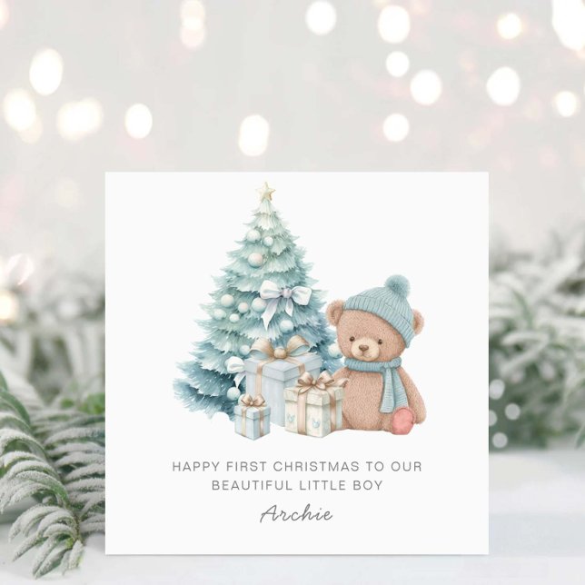 Baby 1st Christmas Cute Teddy Bear  Holiday Card (Creator Uploaded)