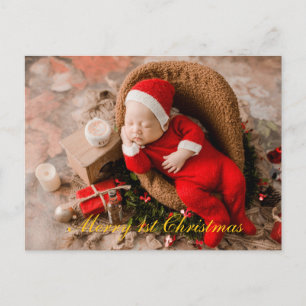 Baby 1st Christmas Elegant Gold Script Holiday Postcard