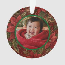 Baby 1st Christmas Floral Crimson Photo Name Year