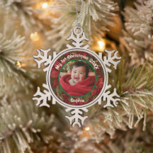 Baby 1st Christmas Floral Crimson Photo Name Year