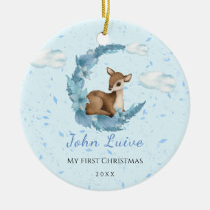 Baby 1st Christmas little Bambi Flowers Dust Cloud Ceramic Ornament