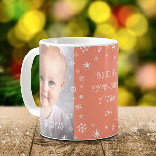 Baby 1st Christmas New Mom and Dad 2 Photo Peach Coffee Mug