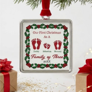 Baby 1st Christmas Newborn Family Holly Berries Metal Ornament