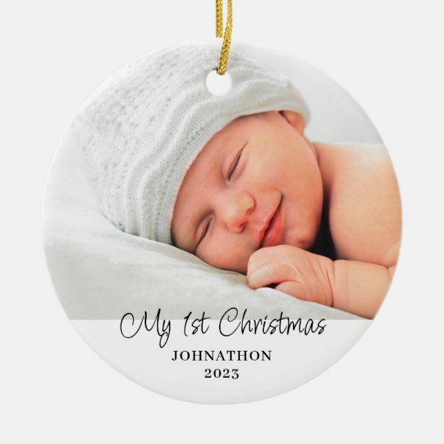 Baby 1st Christmas Photo Name Ornament (Front)