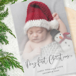 Baby 1st Christmas Photo Overlay Script Name Year Kitchen Towel