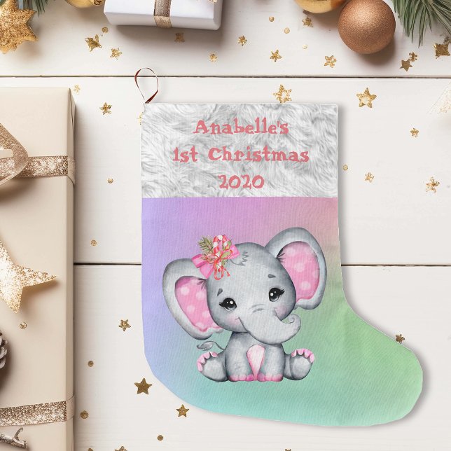 Baby 1st Christmas Pink Elephant Large Christmas Stocking (Creator Uploaded)