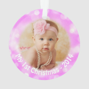 Baby 1st Christmas Pink Holiday Photo Ornament