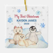 Baby 1st First Christmas Arctic Animals Watercolor