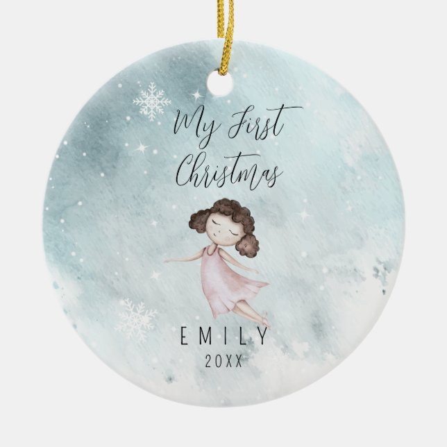 Baby 1st First Christmas Baby Girl Ceramic Ornament (Front)