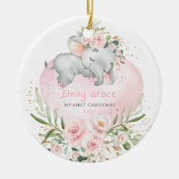 Baby 1st First Christmas Blush Floral Elephant