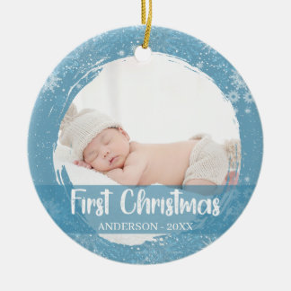 Baby 1st First Christmas Snowflake Adorable  Ceramic Ornament