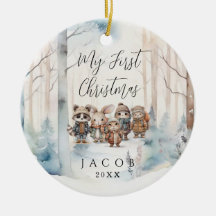 Baby 1st First Christmas Snowy Winter Woodland Cer